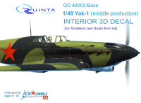 3D Декаль интерьера кабины Як-1 (средние серии) (осн. элементы) (для модели Моделсвит/ЮФ)