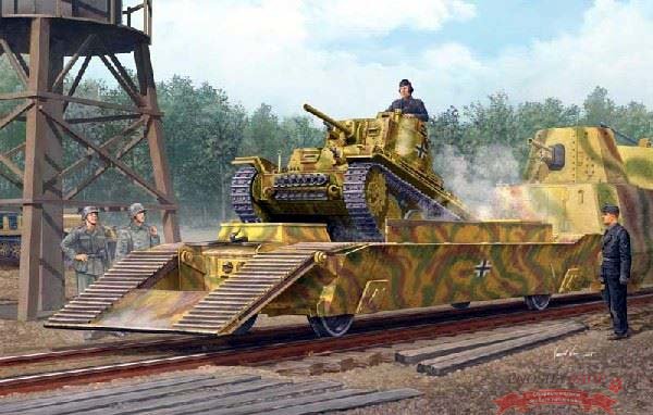 Немецкая ЖД платформа с танком Pz.Kpfw.38(t) (1:35) купить в Москве