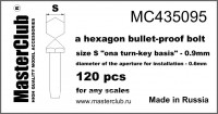 Противопульная головка болта, размер под ключ - 0.9mm; диаметр отверстия для монтажа - 0.6mm; 120 шт.